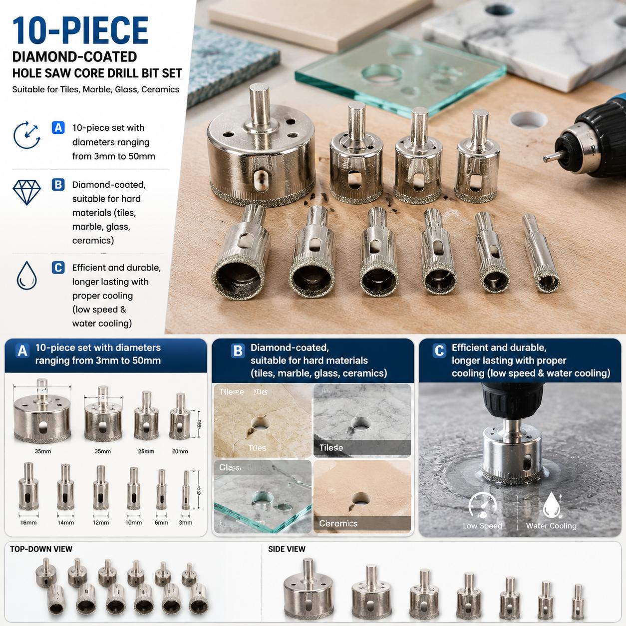 Reciprocating Saw Attachment Drill - Elmas Kaplı Matkap Uçları Seti 10