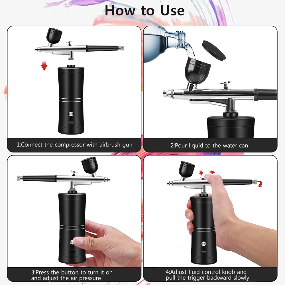 Airbrush Kit With Mini Compressor - Şarj Edilebilir, Dahili Kompresörlü Mini Airbrush